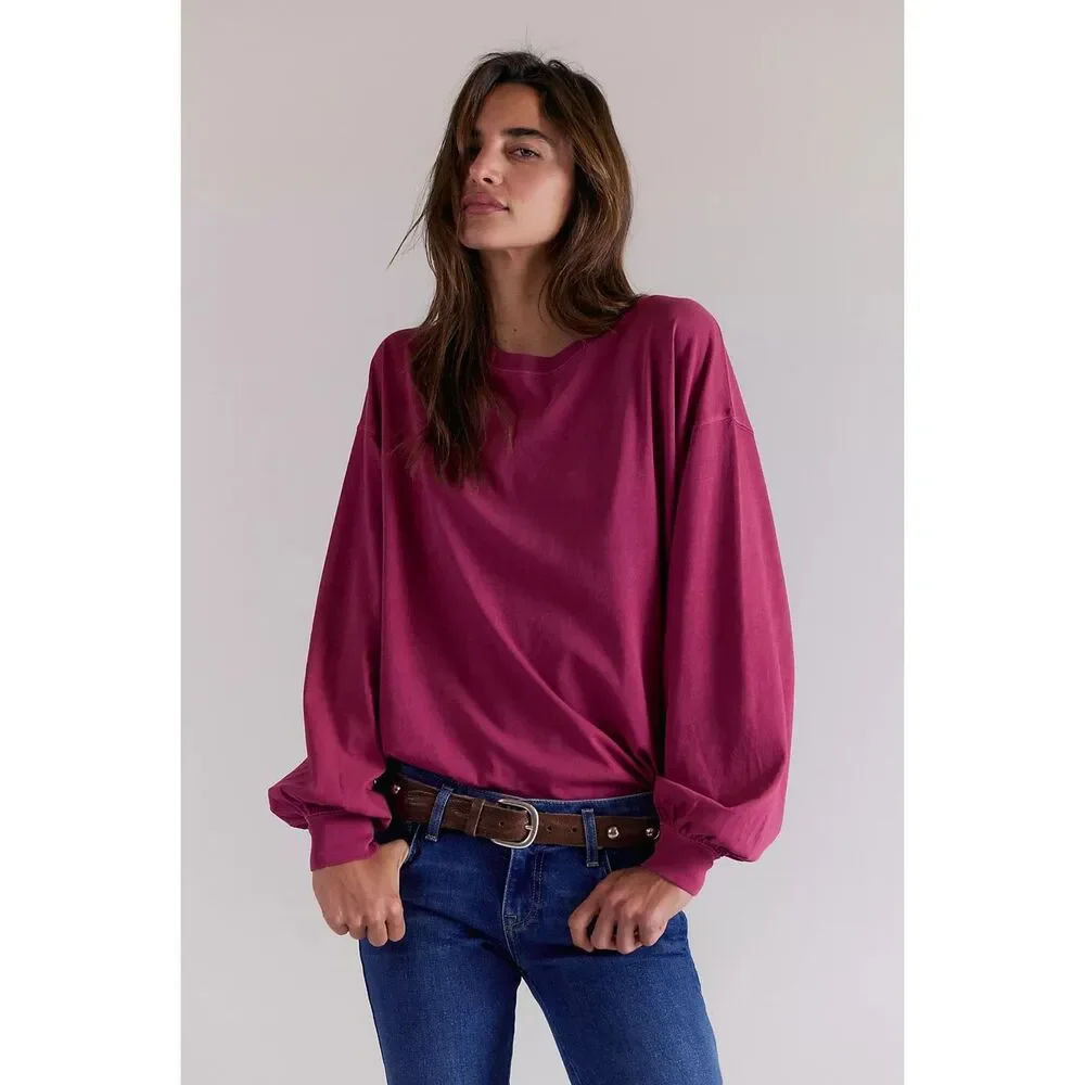 Free people We The Free Perfect Oversized long sleeve Tee roses XL NEW